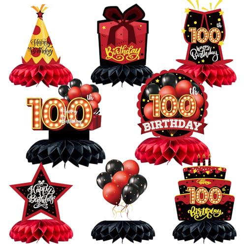 Caiwowo Tischdekorationen zum 100. Geburtstag, Wabenaufsätze, Rot und Schwarz, 8 Stück Caiwowo Tischdekorationen zum 100. Geburtstag, Wabenaufsätze, Rot und Schwarz, 8 Stück von Caiwowo