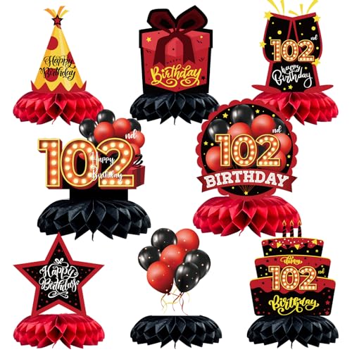 Caiwowo Tischdekorationen zum 102. Geburtstag, Wabenaufsätze, Rot und Schwarz, 8 Stück von Caiwowo