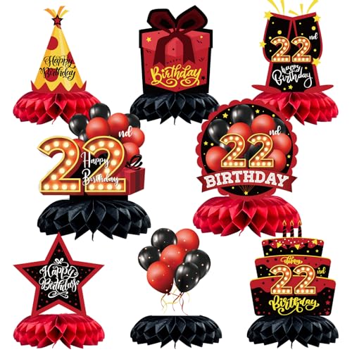 Caiwowo Tischdekorationen zum 22. Geburtstag, Wabenaufsätze, Rot und Schwarz, Partygeschenke für Damen und Herren, 8 Stück Caiwowo Tischdekorationen zum 22. Geburtstag, Wabenaufsätze, Rot und Schwarz, Partygeschenke für Damen und Herren, 8 Stück von Caiwowo