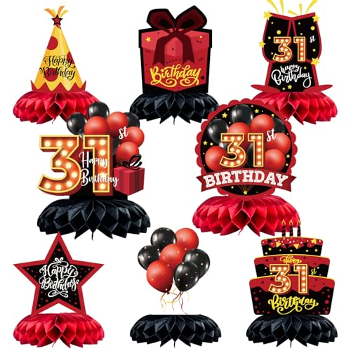Caiwowo Tischdekorationen zum 31. Geburtstag, Wabenaufsätze, Rot und Schwarz, Partygeschenke für Damen und Herren, 8 Stück Caiwowo Tischdekorationen zum 31. Geburtstag, Wabenaufsätze, Rot und Schwarz, Partygeschenke für Damen und Herren, 8 Stück von Caiwowo