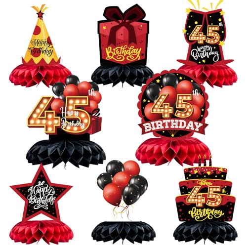 Caiwowo Tischdekorationen zum 45. Geburtstag, Wabenaufsätze, Rot und Schwarz, Partygeschenke für Damen und Herren, 8 Stück von Caiwowo