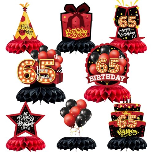 Caiwowo Tischdekorationen zum 65. Geburtstag, Wabenaufsätze, Rot und Schwarz, Partygeschenke für Damen und Herren, 8 Stück von Caiwowo