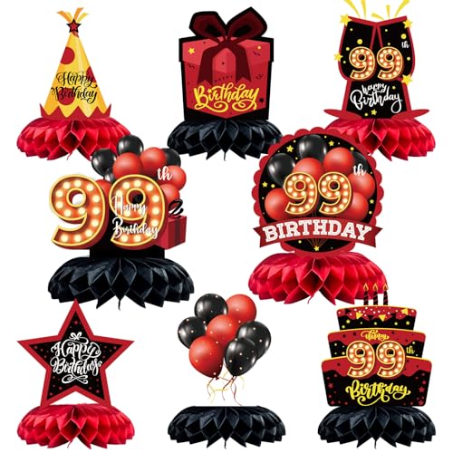 Caiwowo Tischdekorationen zum 99. Geburtstag, Wabenaufsätze, Rot und Schwarz, Partygeschenke für Damen und Herren, 8 Stück Caiwowo Tischdekorationen zum 99. Geburtstag, Wabenaufsätze, Rot und Schwarz, Partygeschenke für Damen und Herren, 8 Stück von Caiwowo
