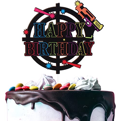 Caiwowo Tortenaufsatz "Happy Birthday", Neon-Laser-Tag, Glitzerpapier, 15 x 13,5 cm, 1 Stück von Caiwowo