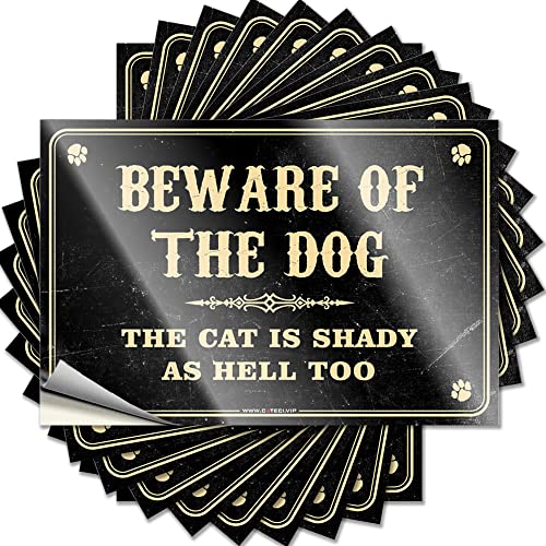 CakJuice Aufkleber für Mechaniker, Aufschrift "Beware of Dog The Cat is Shady As Hell Too", lustige Küchenschilder, Werkzeugkasten-Aufkleber (Größe: 12 x 18 cm) von CakJuice