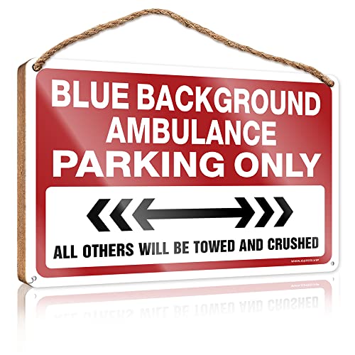 CakJuice Hängeschild aus Holz, blauer Hintergrund, Krankenwagen, Parkplatz, Holzschild, Herbsttürdekoration, dekorative Schilder für Heimdekoration (Größe: 15 x 28 cm) von CakJuice