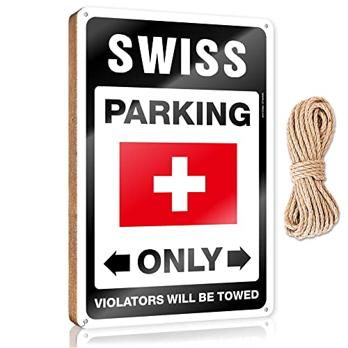 CakJuice Holzschild "Swiss Parking Only", Raumdekoration für Männer, hängendes Badezimmerschild (Größe: 23 x 35 cm) von CakJuice