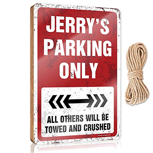 CakJuice Holzschild für die Haustür, Jerry's Parking Only, Holzschild mit Sprüchen, Badezimmer-Wandkunst (Größe: 15 x 28 cm) von CakJuice