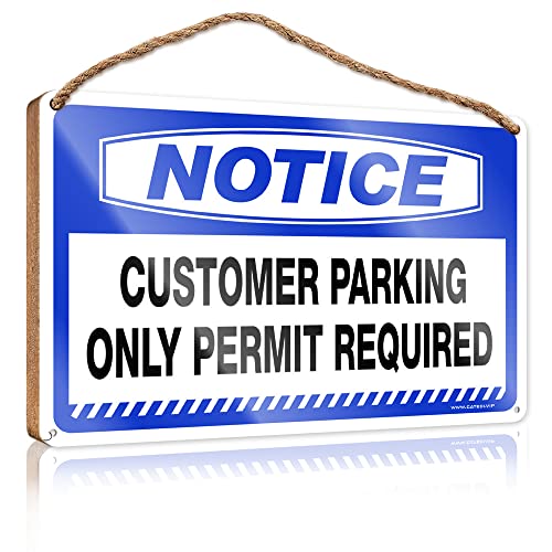 CakJuice Holzschild zum Aufhängen, Aufschrift "Customer Parking Only Permit Required", Vintage-Wanddekoration, Holzschild zum Aufhängen (Größe: 23 x 35 cm) von CakJuice