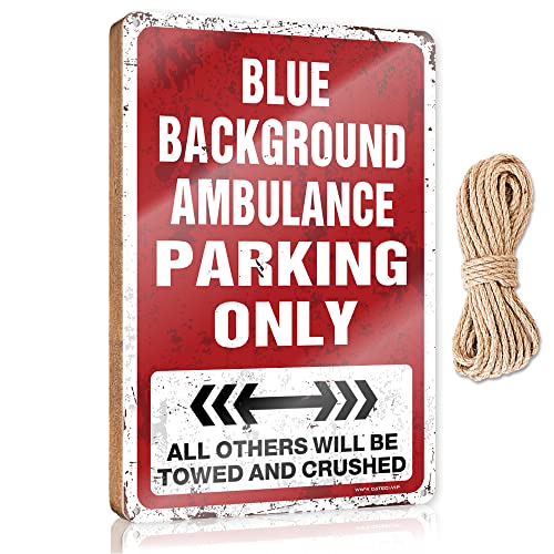 CakJuice Türdekorationen zum Aufhängen im Freien, blauer Hintergrund, Krankenwagen, Parkplatz, Holzschild, Bauernhaus, lustiges Türschild zum Aufhängen (Größe: 23 x 35 cm) von CakJuice