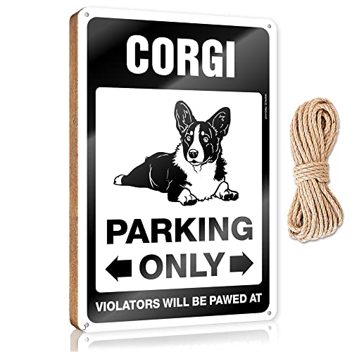 CakJuice Türschild für Zuhause, Corgi Parking Only, Holzschild, Badezimmer, Wanddekoration, Zitat, Holzschild (Größe: 20 x 30 cm) von CakJuice