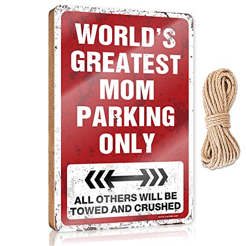 CakJuice Türschild zum Aufhängen, Aufschrift World's Greatest Mom Parking Only, Holzschild, Veranda, Dekoration, Frühlingsdekoration (Größe: 15 x 28 cm) von CakJuice