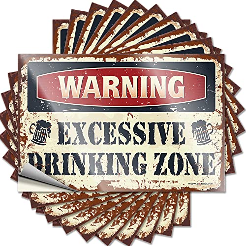 Hardhat-Sticker und Abziehbilder, Warnung, übermäßige Dring-Zone, lustiger Aufkleber, 10 Stück, Vintage-Bar-Dekoration, Männerhöhle, Bar (Größe: 12 x 18 cm) von CakJuice