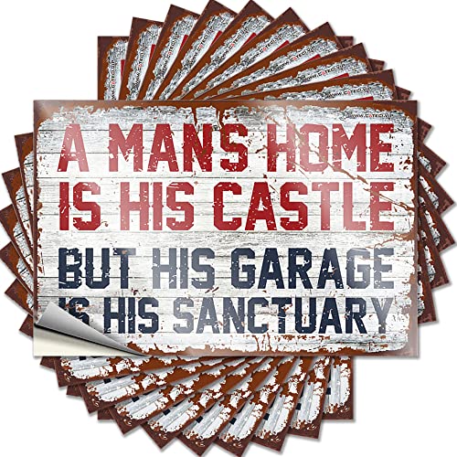 Hardhat-Sticker und Abziehbilder "A Man's Home is His Castle But His Garage is His Sanctuary", lustiger Aufkleber, 10 Stück, "No Stupid People", Werkzeugkasten-Aufkleber und Aufkleber (Größe: 12 x 18 von CakJuice