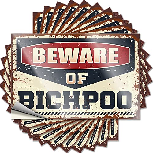 Hardhat-Sticker und Abziehbilder "Beware of Bichpoo Funny Sticker" 10 Stück Vintage Bar Dekor Männerhöhle Bar (Größe: 8 x 12 cm) von CakJuice