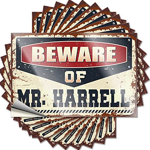 Hardhat-Sticker und Abziehbilder "Beware of Mr. Harrell", lustiger Aufkleber, 10 Stück, Vintage-Bar-Dekoration, Männerhöhle, Bar (Größe: 8 x 12 cm) von CakJuice
