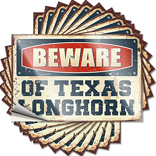 Hardhat-Sticker und Aufkleber "Beware of Texas Longhorn", lustiger Aufkleber, 10 Stück, Männer, Höhlendekoration, Barregeln, Schild (Größe: 8 x 12 cm) von CakJuice