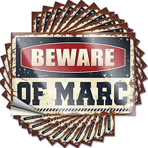 Lustiger Aufkleber "Beware of Marc", lustiger Aufkleber, 10 Stück, für Männer, Höhlendekoration (Größe: 12 x 18 cm) von CakJuice