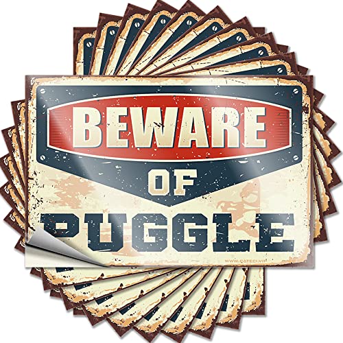 Lustiger Aufkleber "Beware of Puggle", lustiger Aufkleber, 10 Stück, für Männer, Höhlendekoration (Größe: 6 x 9 cm) von CakJuice
