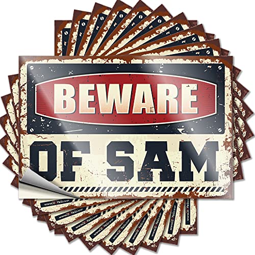 Mechaniker-Aufkleber, Aufschrift "Beware Of Sam", lustige Schilder für Schlafzimmer, kleines Schild (Größe: 8 x 12 cm), 10 Stück von CakJuice