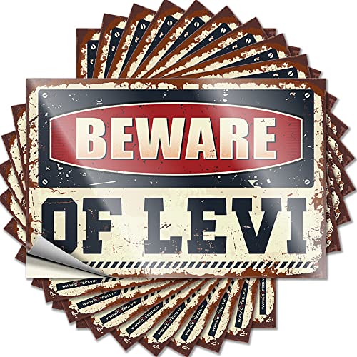 Streich Aufkleber "Beware of Levi", lustiger Aufkleber, 10 Stück, Barschilder für Heimdekoration, Stoßstangen-Aufkleber (Größe: 6 x 9 cm) von CakJuice