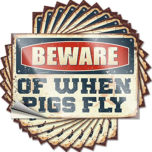Streich Aufkleber für Erwachsene, Aufschrift "Beware of When Pigs Fly", lustige Aufkleber für Mädchen, 10 Stück, lustige Schilder für Schlafzimmer (Größe: 12 x 18 cm) von CakJuice