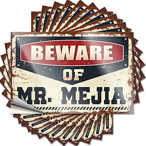 Streichaufkleber für Erwachsene, Aufschrift "Beware of Mr. Mejia", lustige Aufkleber für Mädchen, 10 Stück, lustige Schilder für Schlafzimmer (Größe: 8 x 12 cm) von CakJuice