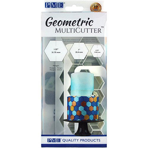 Cake Company GMC104 Geometric MultiCutter-Hexagon, Set of 3 PME Geometrische Multicutters für Kuchen-Design, sechseckig, klein, mittel und groß, 3 Stück, Kunststoff, weiß von PME