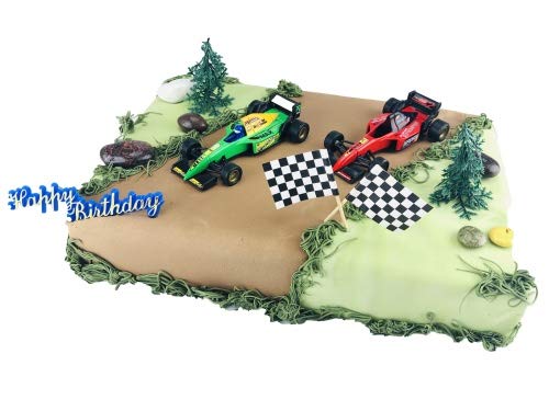 Cake Company Tortendekoration Rennwagen mit Zielflaggen | Tortendeko Kindergeburtstag und Geburtstag | Motivtorte Rennwagen von Cake Company