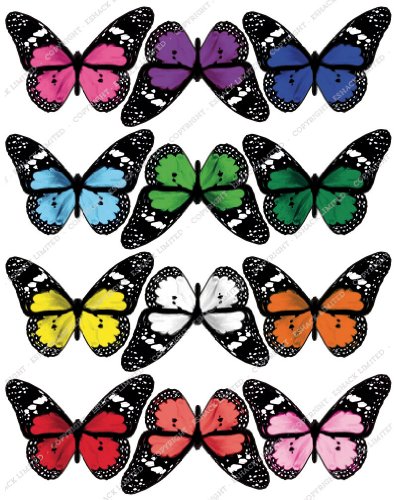 Cakeshop 12 x Vorgeschnittene Bunte Essbare Schmetterlingskuchen Topper (Tortenaufleger, Bedruckte Oblaten, Oblatenaufleger) von Cakeshop