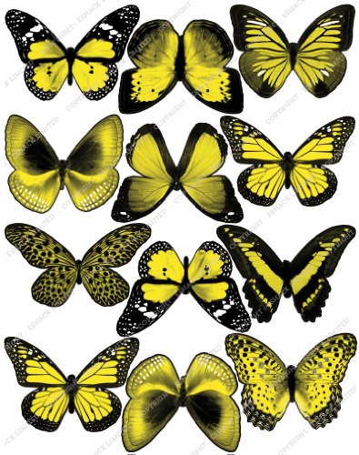 Cakeshop 12 x Vorgeschnittene Gelbe Essbare Schmetterlingskuchen Topper (Tortenaufleger, Bedruckte Oblaten, Oblatenaufleger) von Cakeshop