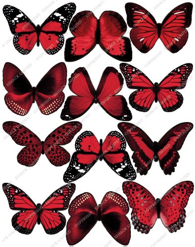 Cakeshop 12 x Vorgeschnittene Rot Essbare Schmetterlingskuchen Topper (Tortenaufleger, Bedruckte Oblaten, Oblatenaufleger) von Cakeshop