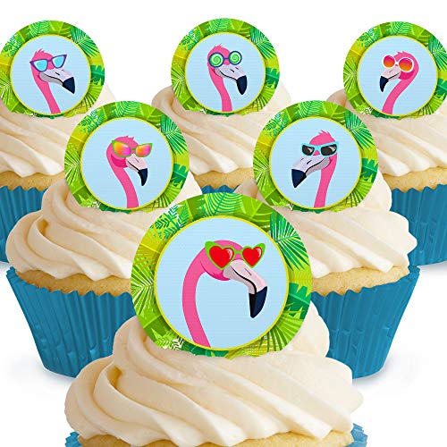 Cakeshop 12 x Vorgeschnittene und Essbare Flamingos Kuchen Topper (Tortenaufleger, Bedruckte Oblaten, Oblatenaufleger) von Cakeshop