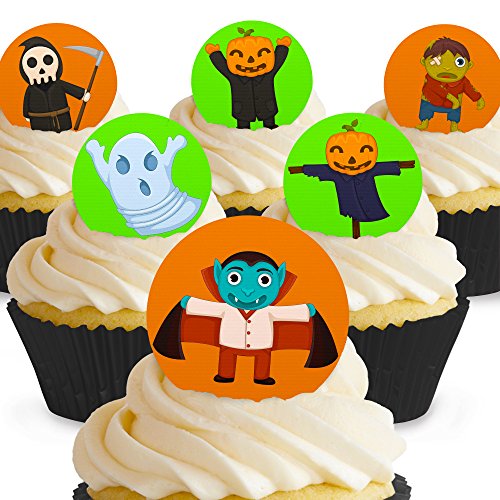 Cakeshop 12 x Vorgeschnittene und Essbare Gruselige Monster Halloween Kuchen Topper (Tortenaufleger, Bedruckte Oblaten, Oblatenaufleger) von Cakeshop