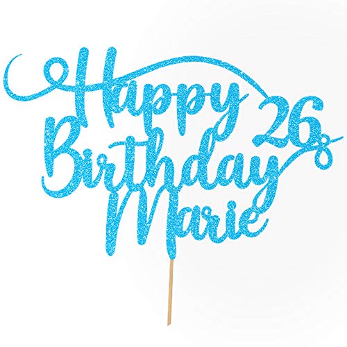 Cakeshop Personalisierte Happy Birthday Glitzer Kuchen Deko Angepasste Farbe jeder Name & jedes Alter Kuchen Dekoration für Geburtstag Party (Babyblau) von Cakeshop