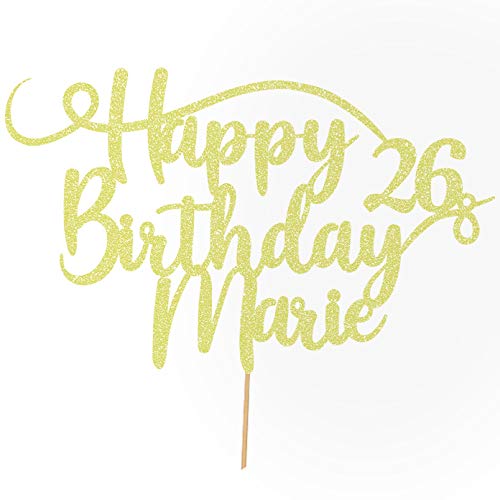 Cakeshop Personalisierte Happy Birthday Glitzer Kuchen Deko Angepasste Farbe jeder Name & jedes Alter Kuchen Dekoration für Geburtstag Party (Champagner) von Cakeshop