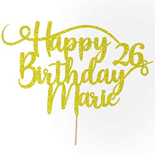 Cakeshop Personalisierte Happy Birthday Glitzer Kuchen Deko Angepasste Farbe jeder Name & jedes Alter Kuchen Dekoration für Geburtstag Party (Gold) von Cakeshop