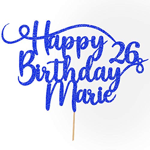 Cakeshop Personalisierte Happy Birthday Glitzer Kuchen Deko Angepasste Farbe jeder Name & jedes Alter Kuchen Dekoration für Geburtstag Party (Hellblau) von Cakeshop