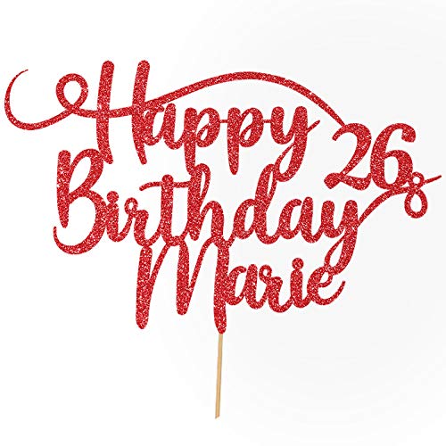 Cakeshop Personalisierte Happy Birthday Glitzer Kuchen Deko Angepasste Farbe jeder Name & jedes Alter Kuchen Dekoration für Geburtstag Party (Rot) von Cakeshop
