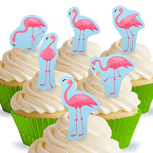 Cakeshop12 x Vorgeschnittene und Essbare Aufrecht Stehende Flamingos Kuchen Topper (Tortenaufleger, Bedruckte Oblaten, Oblatenaufleger) von Cakeshop