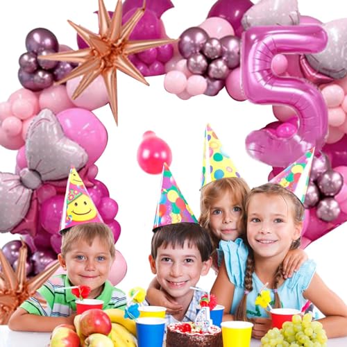 Calakono Rosa Geburtstagsdekorationen, rosa Latexballons-Set - Rosa Schleifen- und Zahlen-Geburtstagsdekorations-Luftballons-Set,Latex-Luftballons in Rosa, rosa Metall-Latex-Luftballons mit von Calakono