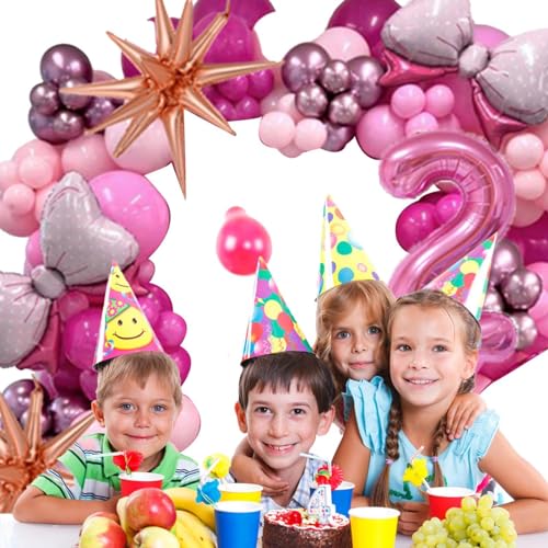 Calakono Rosa Latex-Luftballons-Set, Geburtstags-Luftballons-Dekorationsset - Rosa Schleifen- und Zahlen-Geburtstagsdekorations-Luftballons-Set - Rosa Metall- und Rosenschleifenfolie für alles Gute von Calakono