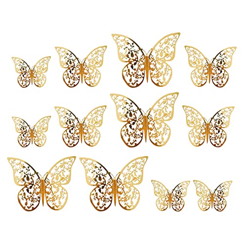 Schmetterlings-Kuchenaufsätze, 12 Stück 3D-Schmetterlings-Kuchenaufsätze In Gold, Goldene Schmetterlings-Kuchendekorationen, Party-Perfektion Mit 3D-Gold-Schmetterlings-Aufsätzen, Abnehmbare Golden von Calakono