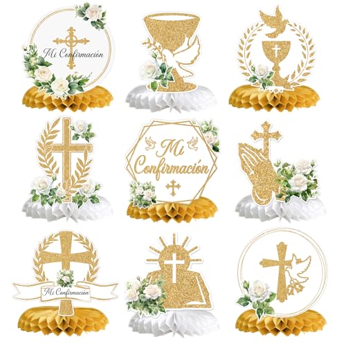 Mi Konfirmacion Waben-Mittelstücke, Taufdekoration, Tischdekoration zur Erstkommunion, religiöser Tischdekoration, Hochzeit, Taufe, Babyparty, Party-Dekoration, 9 Stück Mi Konfirmacion Waben-Mittelstücke, Taufdekoration, Tischdekoration zur Erstkommunion, religiöser Tischdekoration, Hochzeit, Taufe, Babyparty, Party-Dekoration, 9 Stück von Calarjeta