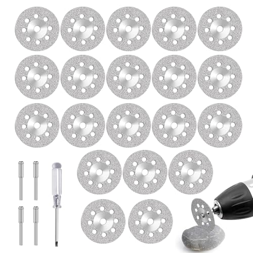20 Stück 22 mm für Dremel-Trennscheiben, Dremel-Metall-Trennscheiben, Glas-Trennscheibe mit Diamant-Trennscheibe mit 4 x 3-mm-Spanndorn und 1 x Kristall-Schraubendreher (insgesamt 25 Stück) von Caldamn
