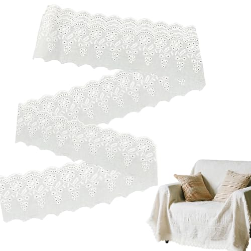 4,5 m weiße Spitzenborte aus Baumwolle, Spitzenborte mit Blumenmuster, zum Nähen, bestickte Ösen, Schnürsenkel, Stoff zum Basteln, Schneidern, Stricken, Kleidung, Kragenbreite 8 cm 4,5 m weiße Spitzenborte aus Baumwolle, Spitzenborte mit Blumenmuster, zum Nähen, bestickte Ösen, Schnürsenkel, Stoff zum Basteln, Schneidern, Stricken, Kleidung, Kragenbreite 8 cm von Caldamn