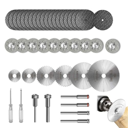 44 Sägeblätter für Dremel-Trennscheiben für Dremel-Metall-Trennscheiben, 6 HSS-Schneidscheiben, 20 Harz-Trennscheiben, 10 Diamant-Trennscheiben, 6 Spanndorne, 2 Schraubendreher von Caldamn