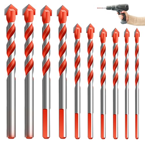 Betonbohrer-Set, Bohrer für Ziegelwände, Mauerwerk, Fliesenspitze, Bohrer-Set für Keramikfliesen, Beton, Ziegelwand, Zement, Holz, Größe (4/5/6/8/10 mm), 10 Stück von Caldamn