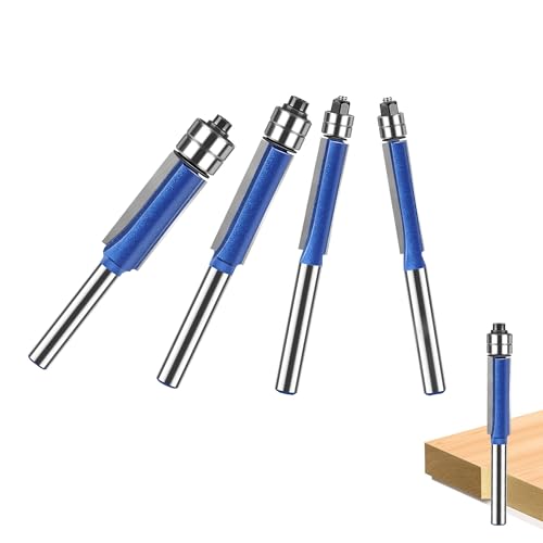 Fräser-Bits, 1/4-Zoll-Schaft, bündiges Trimmen, Fräser-Set, Schnittdurchmesser 1/4 Zoll, 5/16 Zoll, 3/8 Zoll, 1/2 Zoll, professionelle Holzbearbeitungsfräser Werkzeuge mit Lager, 4 Stück von Caldamn