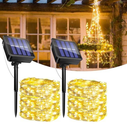 2 Stück Solar Lichterkette Aussen, 12M 120LED Solar Lichterkette Weihnachtsbeleuchtung Außen, IP65 Wasserdicht Kupferdraht, 8 Modi, Lichterkette für Garten, Hochzeit, Party, Weihnachten Deko(Warmweiß) 2 Stück Solar Lichterkette Aussen, 12M 120LED Solar Lichterkette Weihnachtsbeleuchtung Außen, IP65 Wasserdicht Kupferdraht, 8 Modi, Lichterkette für Garten, Hochzeit, Party, Weihnachten Deko(Warmweiß) von Caldarax